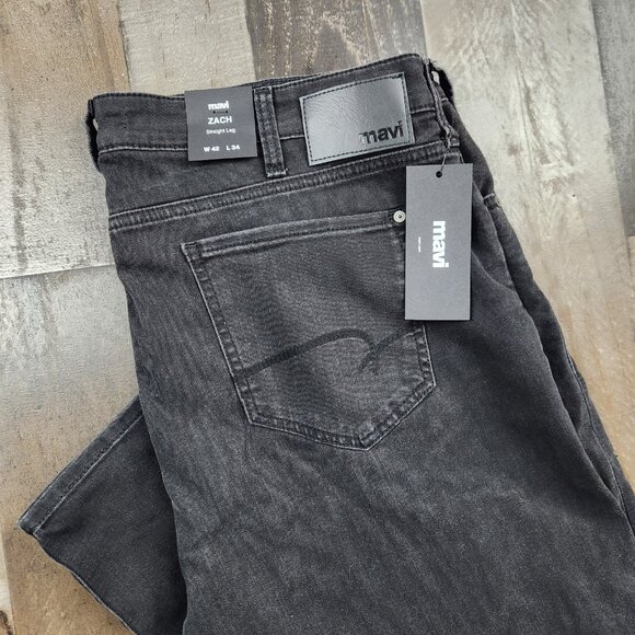 Mens Mavi Zach Straight Leg size 42x34 Mid Rise Black Denim Jeans - Picture 1 of 11